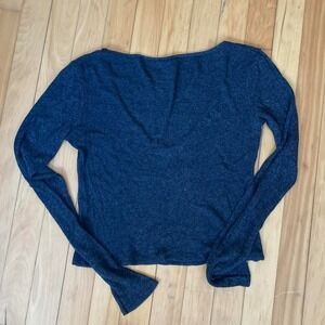 Brandy Melville Charcoal Grey Long Sleeve V Neck Cropped Top One Size